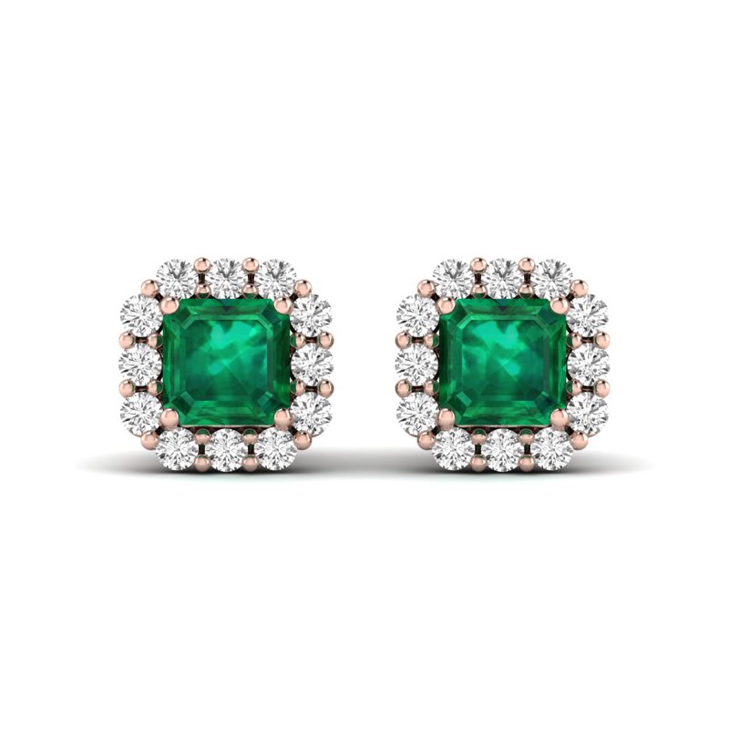 Rose Gold Asscher Emerald & Diamond Earrings