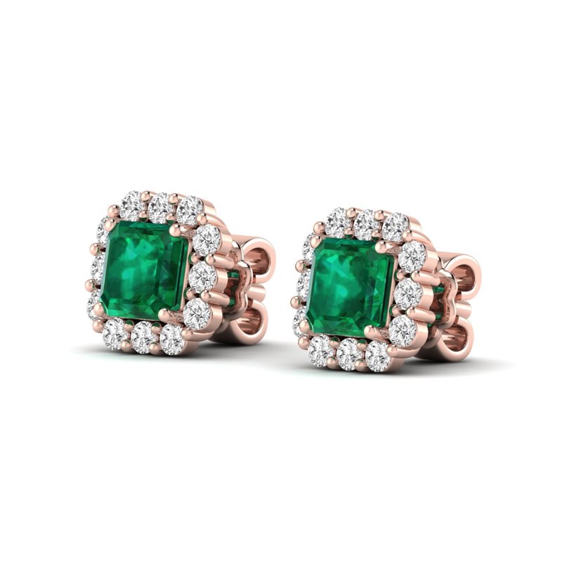 Rose Gold Asscher Emerald & Diamond Earrings
