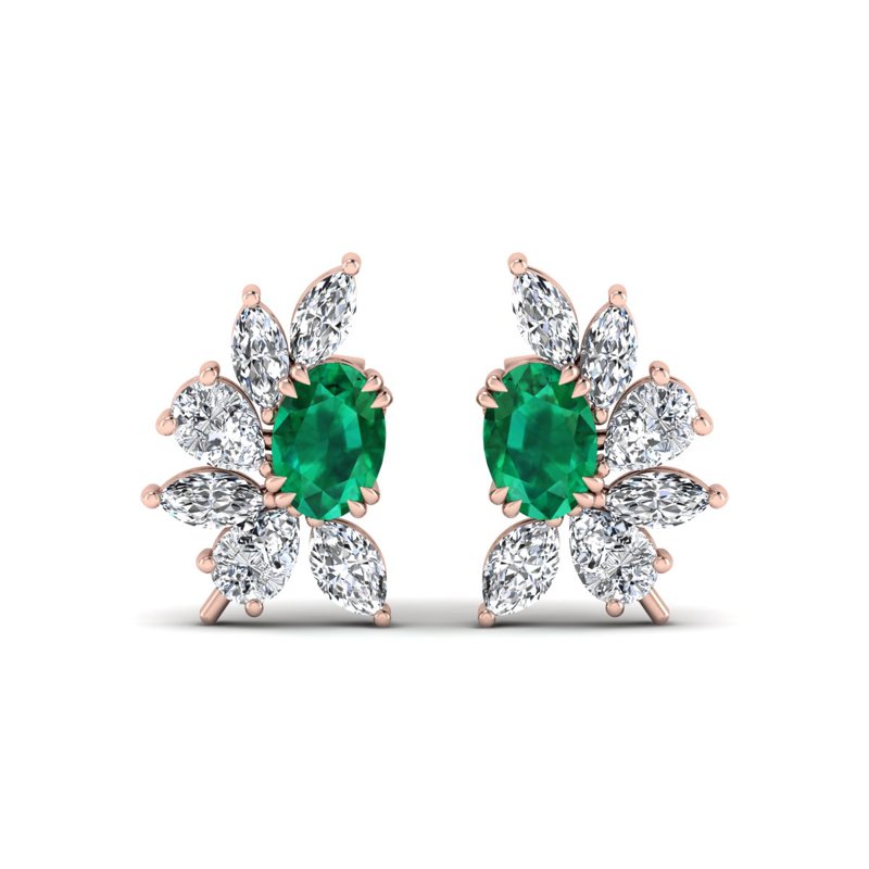Rose Gold Emerald & Diamond Fashion Earrings
