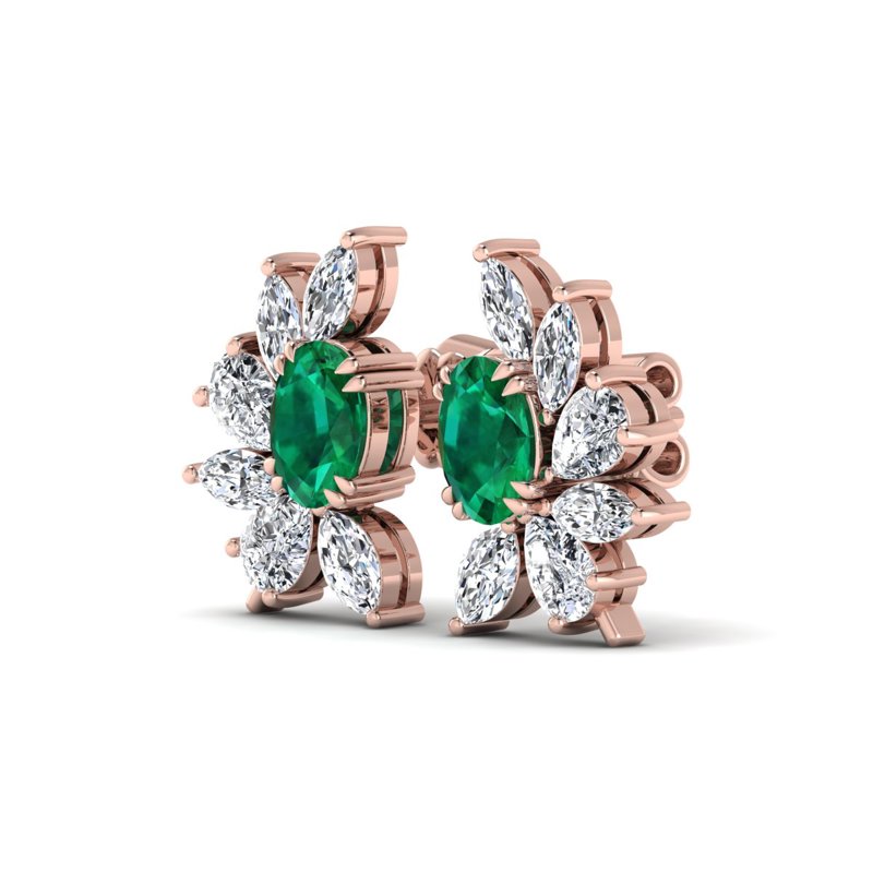 Rose Gold Emerald & Diamond Fashion Earrings