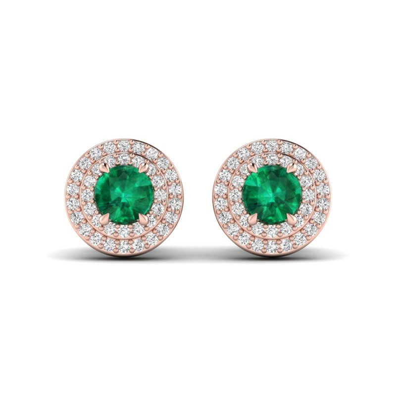 Rose Gold Round Emerald & Diamond Earrings
