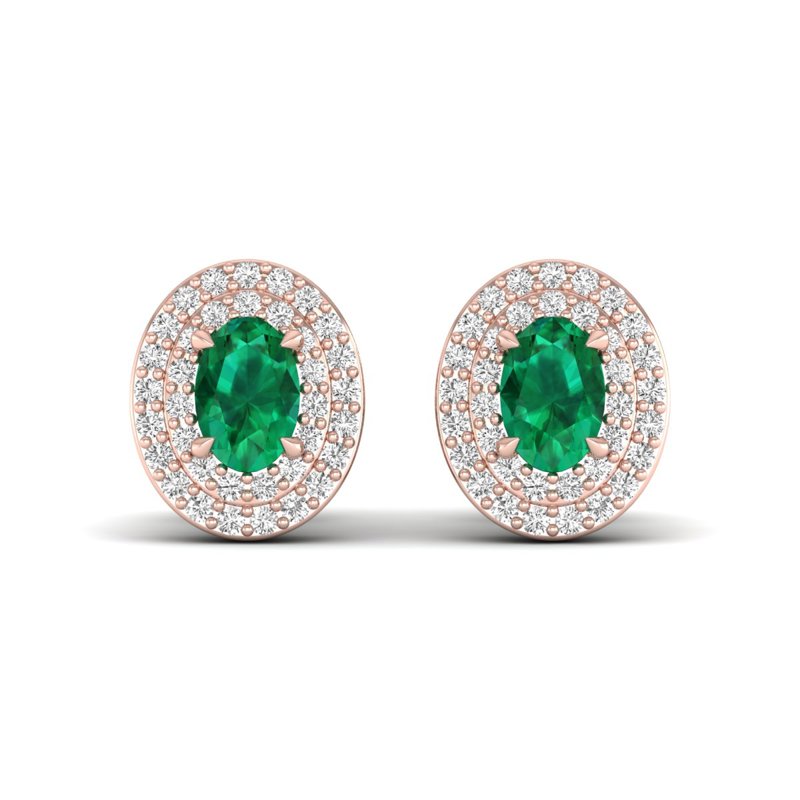 Rose Gold Oval Emerald & Diamond Earrings