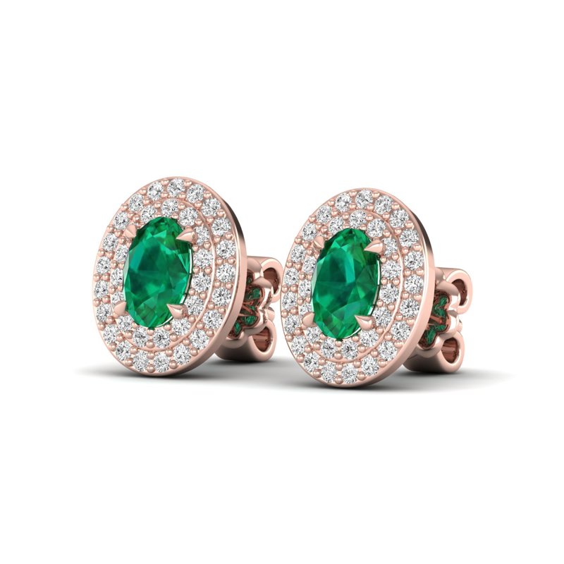 Rose Gold Oval Emerald & Diamond Earrings
