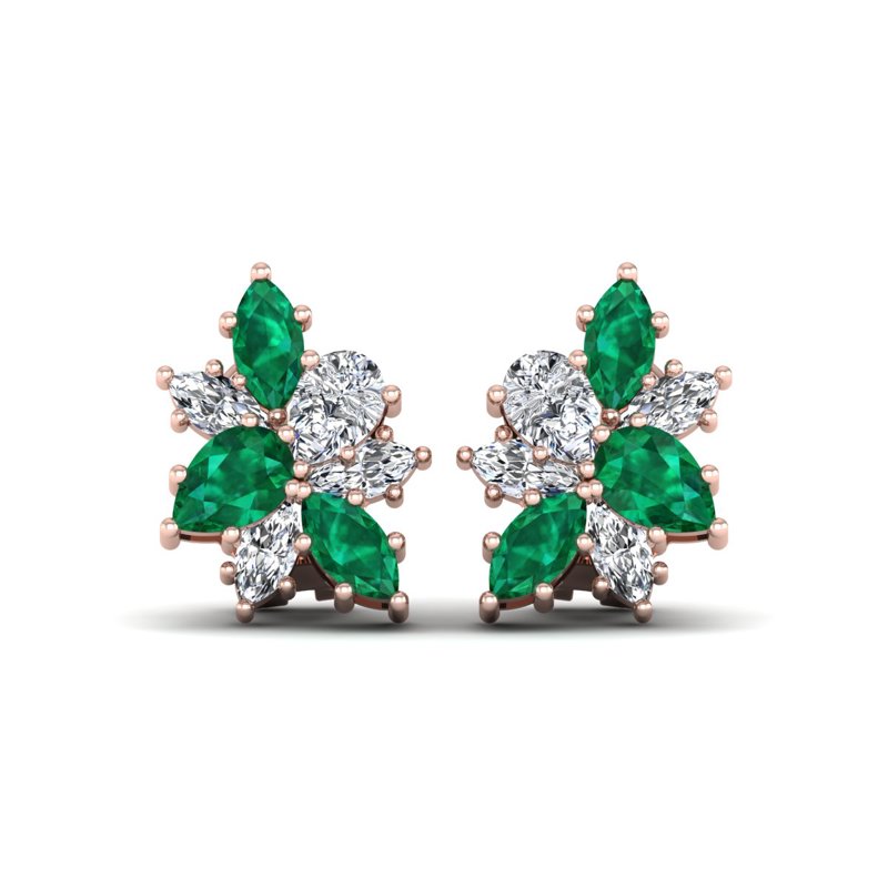 Rose Gold Bloom Emerald & Diamond Earrings