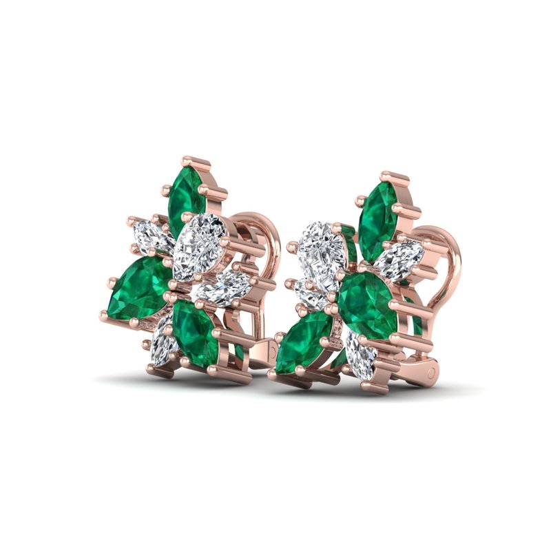 Rose Gold Bloom Emerald & Diamond Earrings