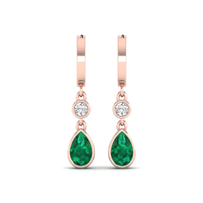 Rose Gold Teardrop Emerald Bezel Earrings