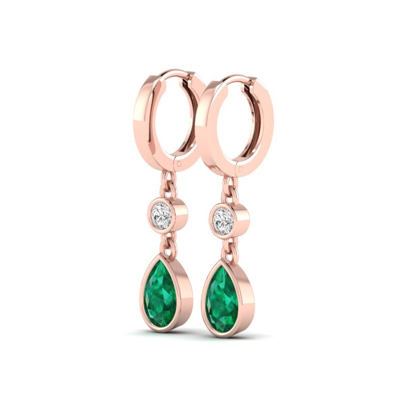 Rose Gold Teardrop Emerald Bezel Earrings