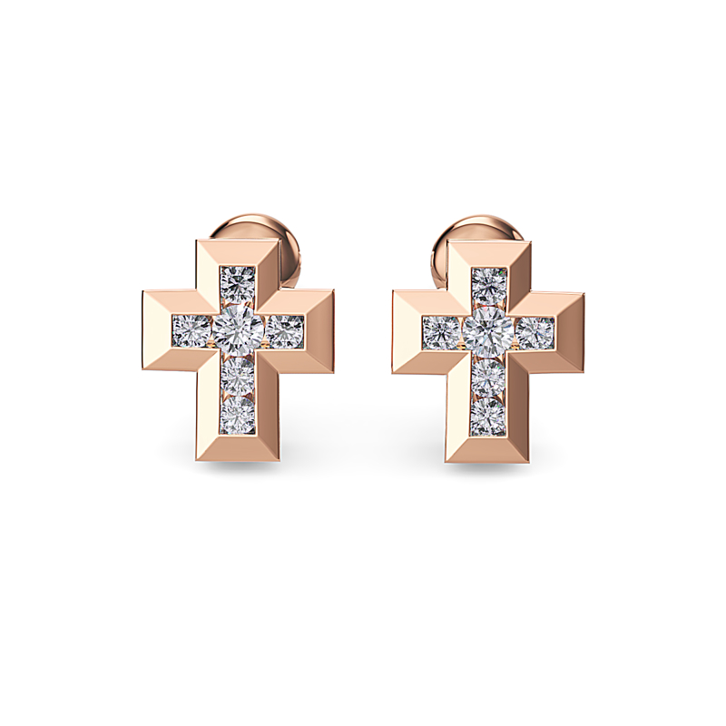 Rose Gold Unity Cross Diamond Earrings