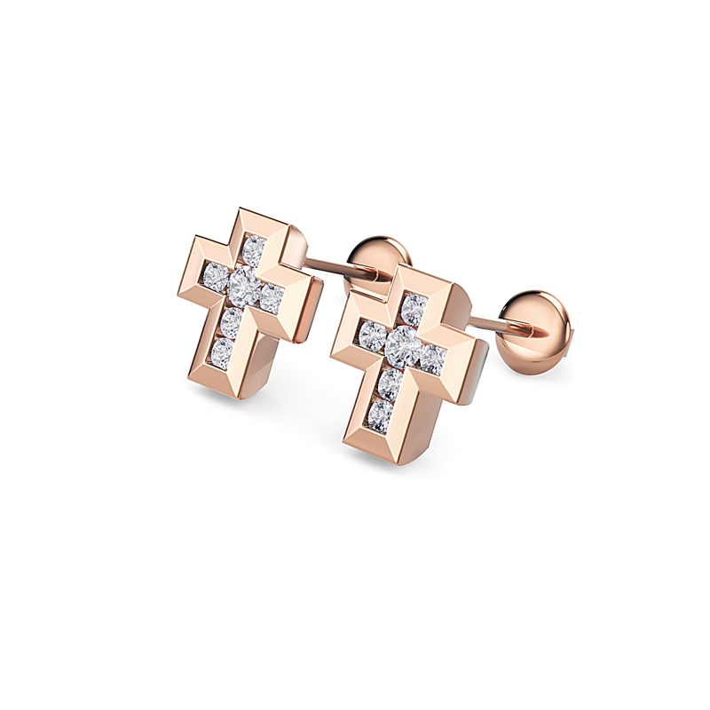 Rose Gold Unity Cross Diamond Earrings