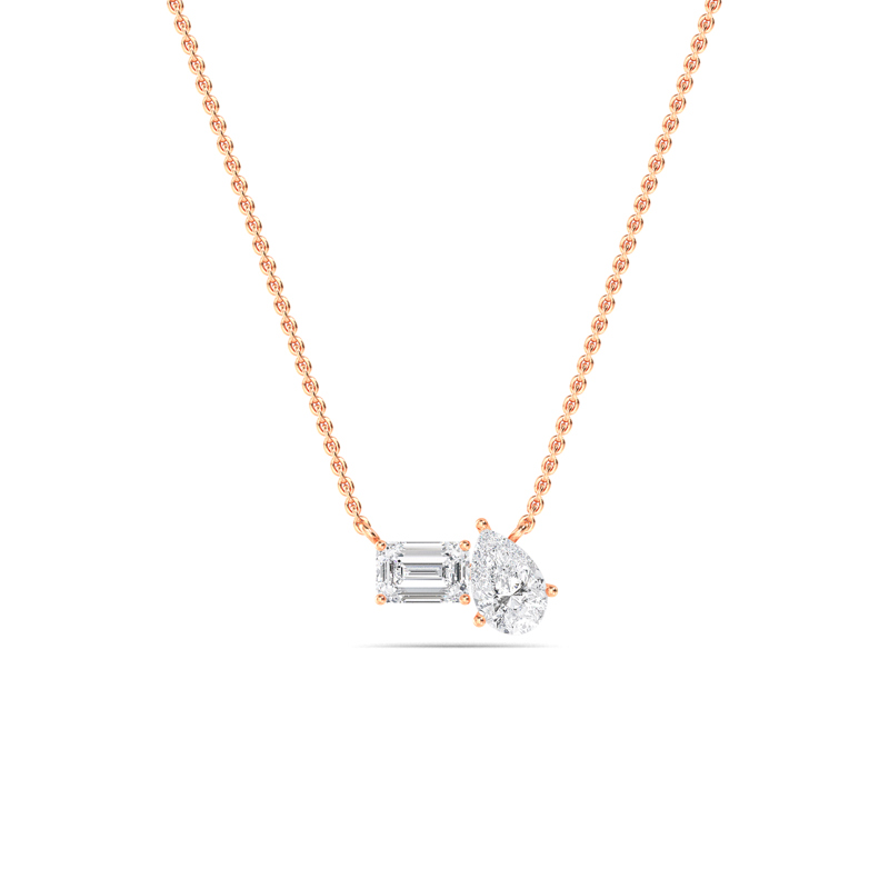 Rose Gold Linear Toi et Moi Pear Emerald Lab Grown Diamond Necklace (1ctw)