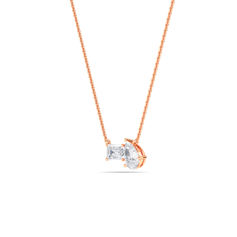 Rose Gold Linear Toi et Moi Pear Emerald Lab Grown Diamond Necklace (1ctw)