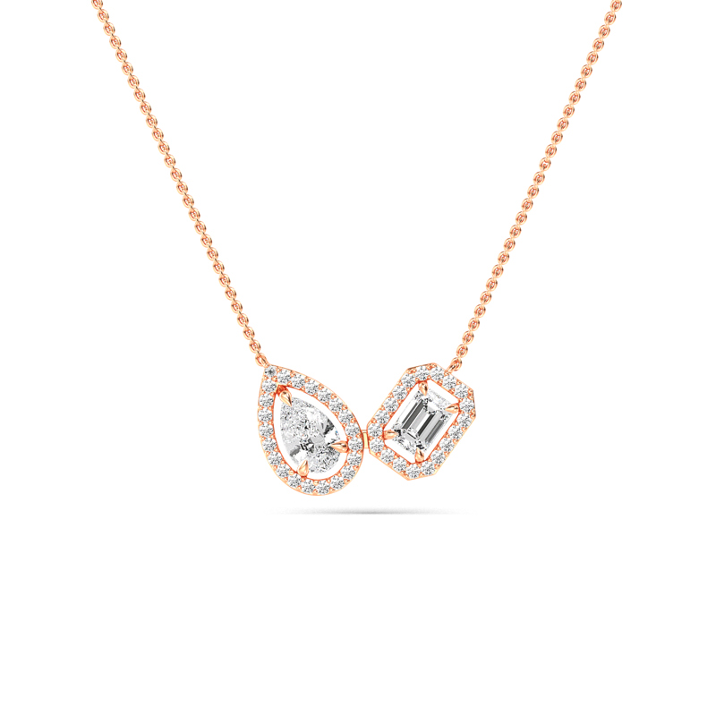 Rose Gold Toi Et Moi Pear Emerald Lab Grown Diamond Halo (1 3/8ctw)