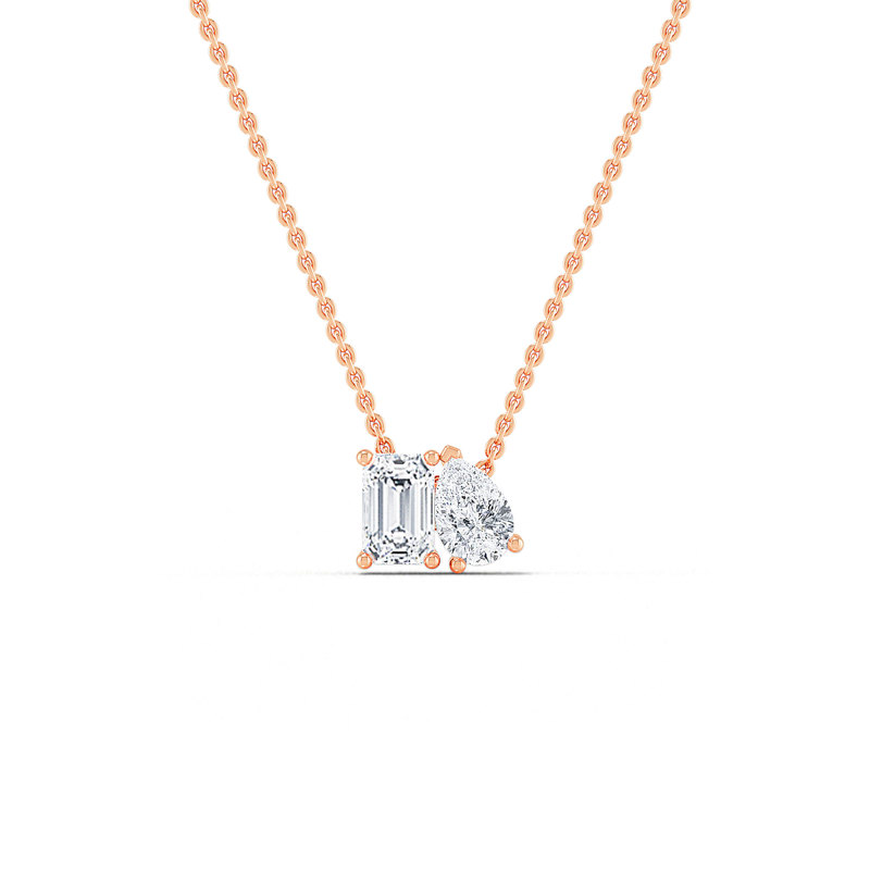Rose Gold Toi Et Moi Pear Emerald Lab Grown Diamond Necklace (3/4ctw)