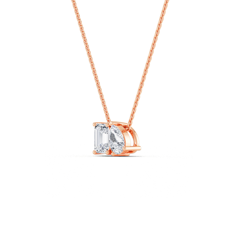 Rose Gold Toi Et Moi Pear Emerald Lab Grown Diamond Necklace (3/4ctw)