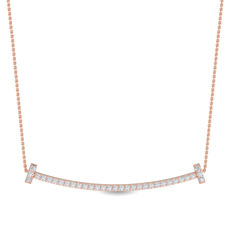 Rose Gold Curved Bar Lab Grown Diamond Necklace