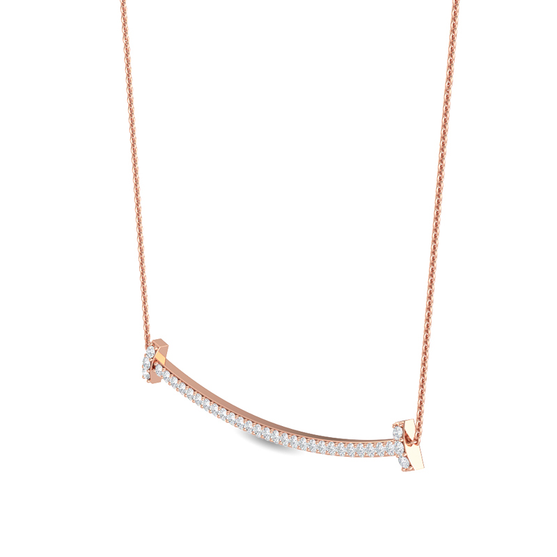 Rose Gold Curved Bar Lab Grown Diamond Necklace