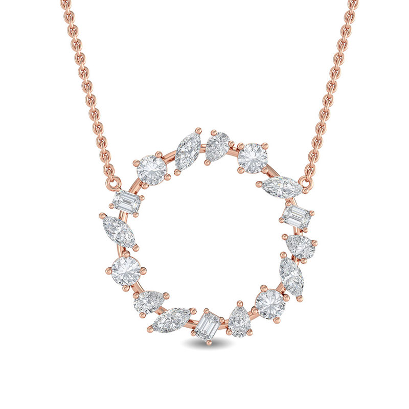 Rose Gold Nuveau Mix Circle Lab Grown Diamond Necklace