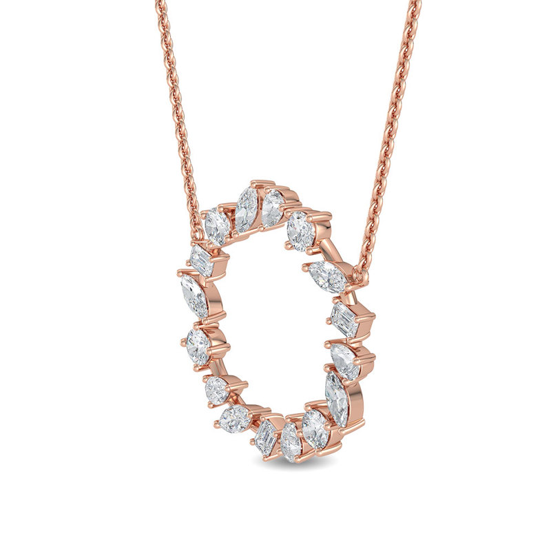 Rose Gold Nuveau Mix Circle Lab Grown Diamond Necklace