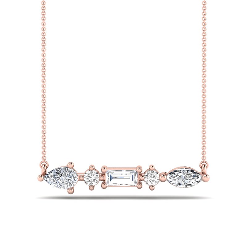 Rose Gold Linear Mixed Diamond Necklace (1/2ctw)
