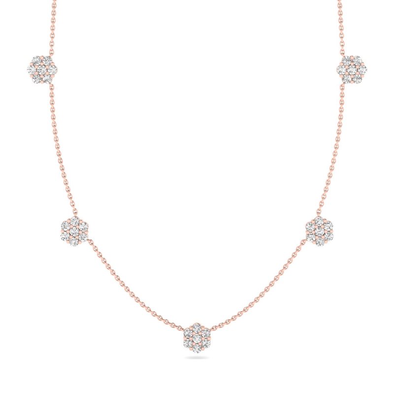 Rose Gold Station Cluster Necklace (1 1/2ctw)
