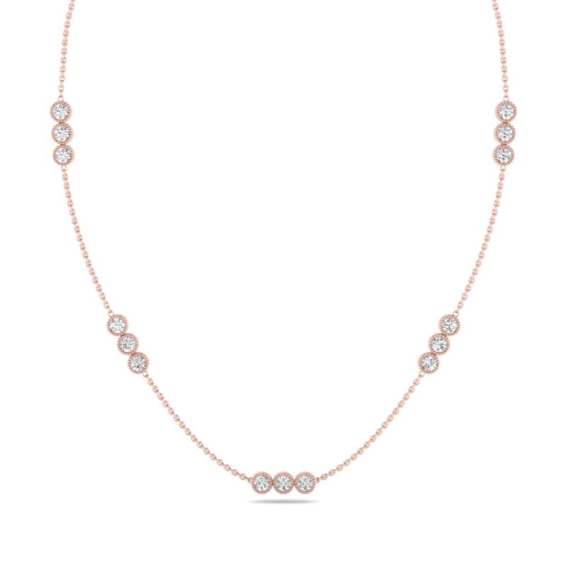 Rose Gold Luxury Station Round Necklace (1 1/2ctw)