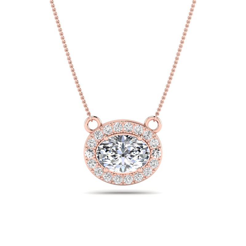 Rose Gold East West Oval Halo Necklace