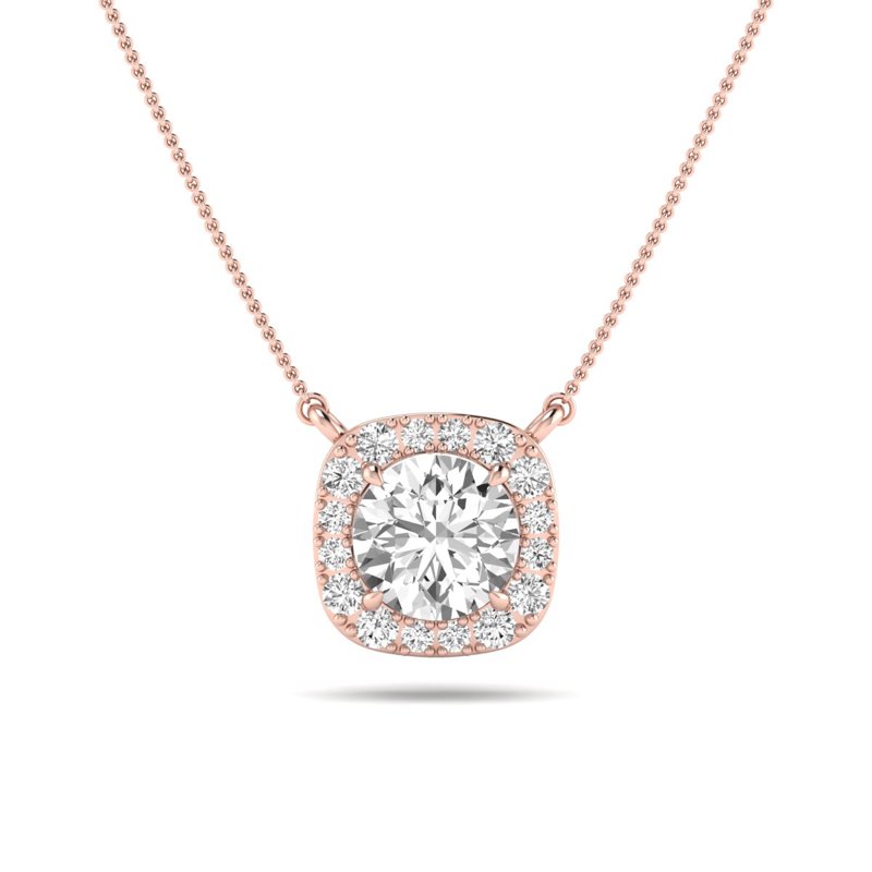 Rose Gold Cushion Halo Round Necklace (1 1/3ctw)