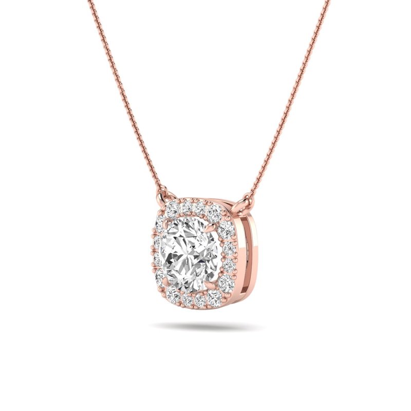 Rose Gold Cushion Halo Round Necklace (1 1/3ctw)