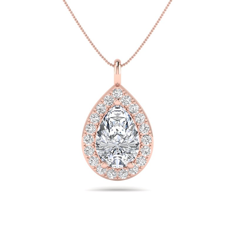 Rose Gold Pear Halo Pendant (1 1/4ctw)