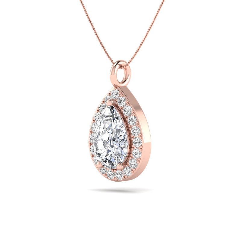 Rose Gold Pear Halo Pendant (1 1/4ctw)