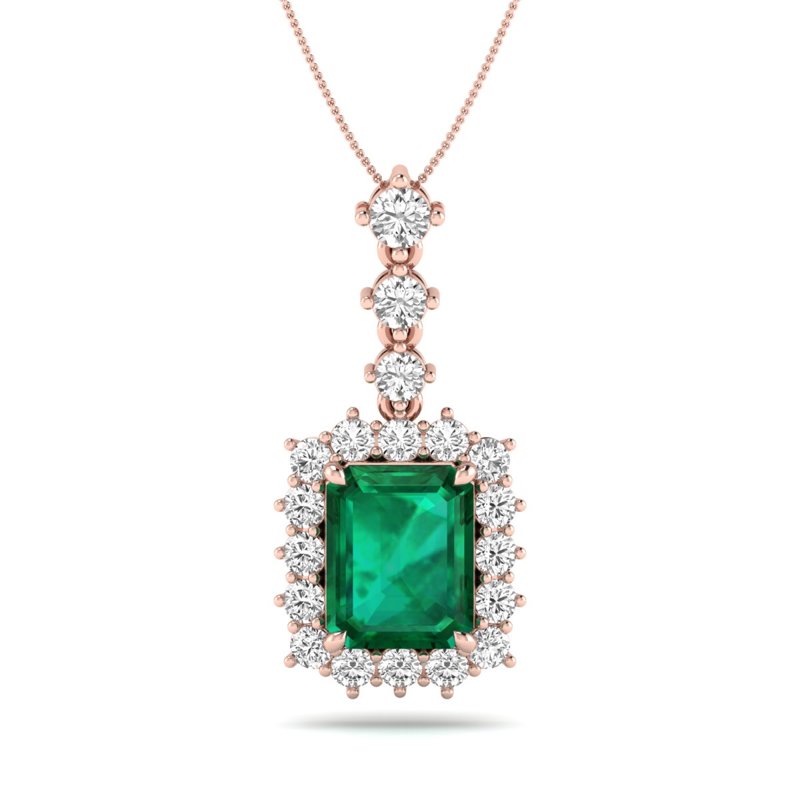 Rose Gold Emerald Halo Drop Necklace