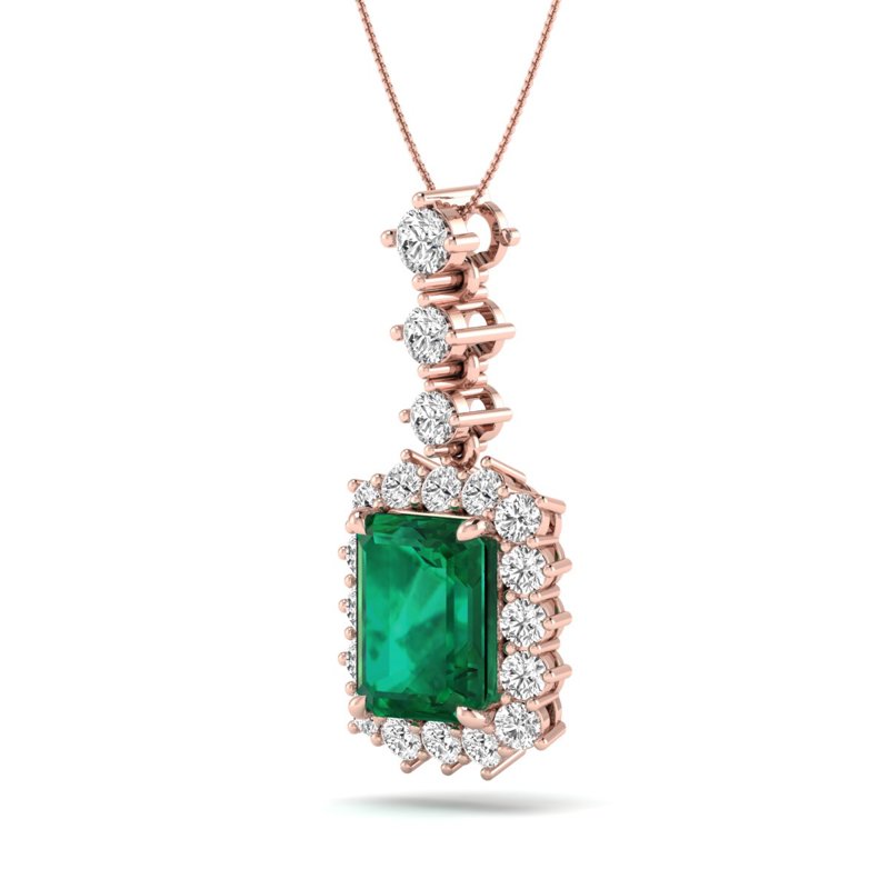 Rose Gold Emerald Halo Drop Necklace