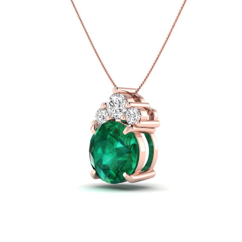 Rose Gold Floating Emerald & Diamond Necklace