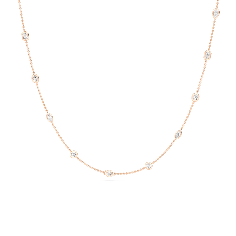 Rose Gold Mixed Diamond Station Necklace (2ctw)