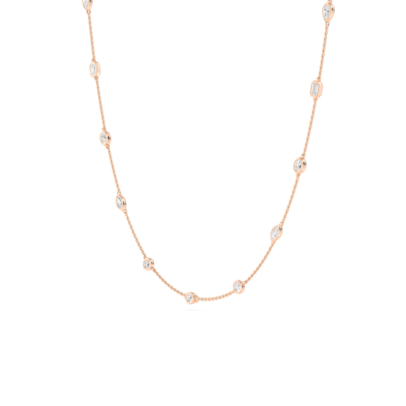 Rose Gold Mixed Diamond Station Necklace (2ctw)