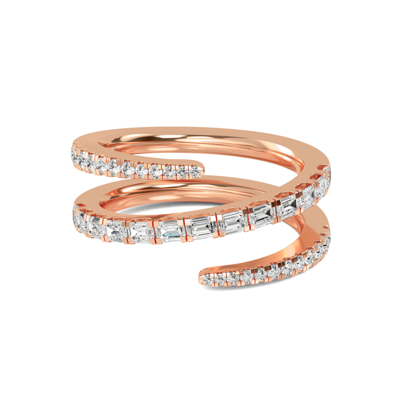 Rose Gold Ines Baguette Round Open Lab Grown Diamond Ring (9/10ctw)