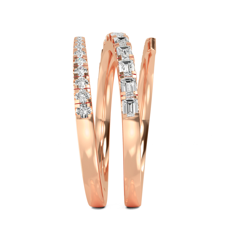 Rose Gold Ines Baguette Round Open Lab Grown Diamond Ring (9/10ctw)