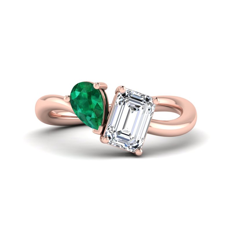 Rose Gold Toi Et Moi Emerald & 1-1/2ct Emerald
