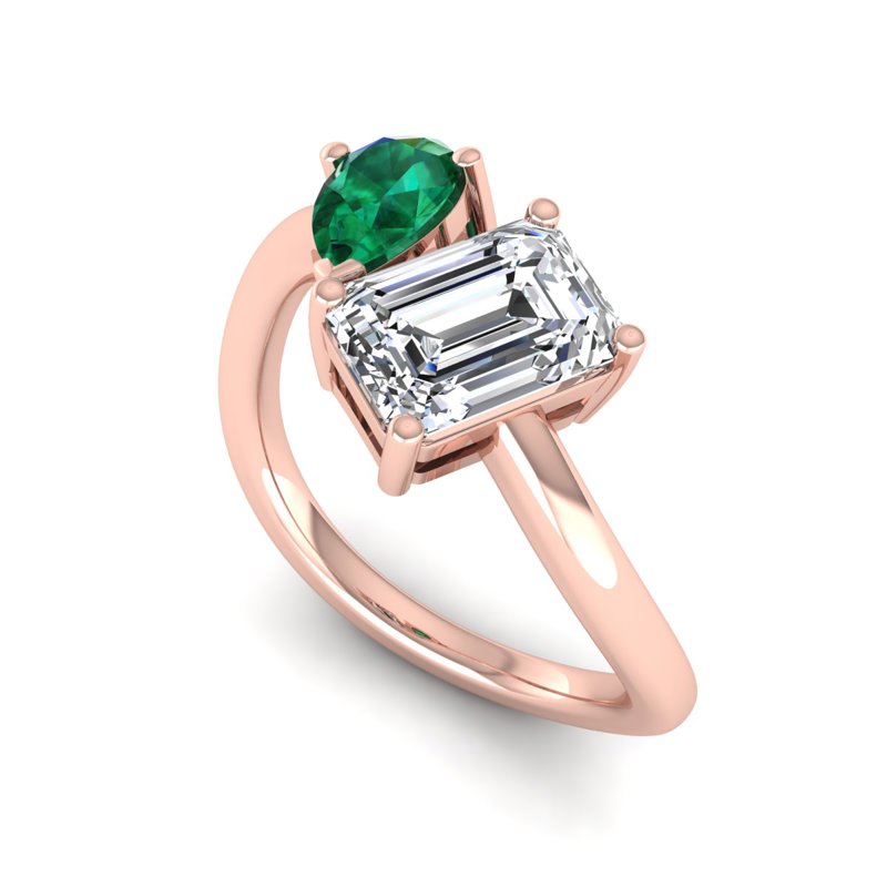 Rose Gold Toi Et Moi Emerald & 1-1/2ct Emerald