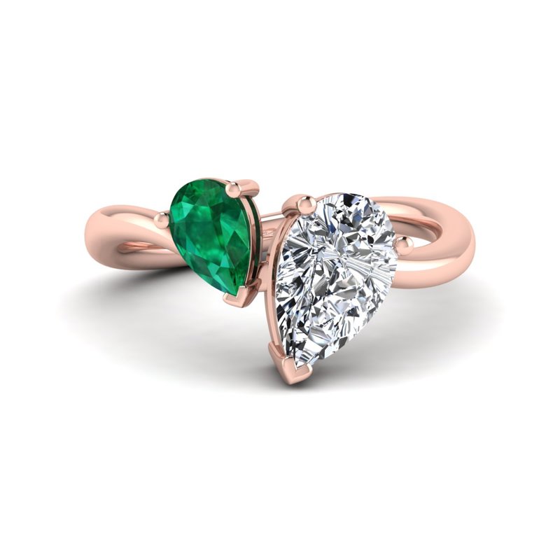 Rose Gold Toi Et Moi Emerald & 1-1/2ct Pear