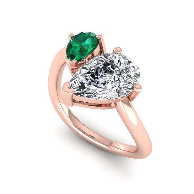 Rose Gold Toi Et Moi Emerald & 1-1/2ct Pear