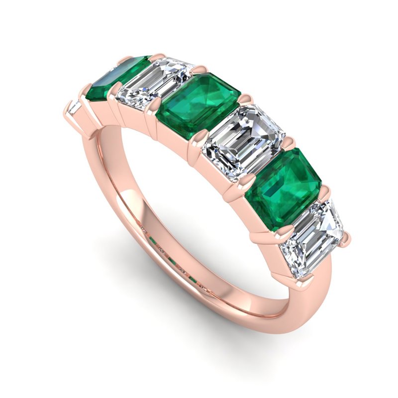 Rose Gold Emerald & Diamond Band