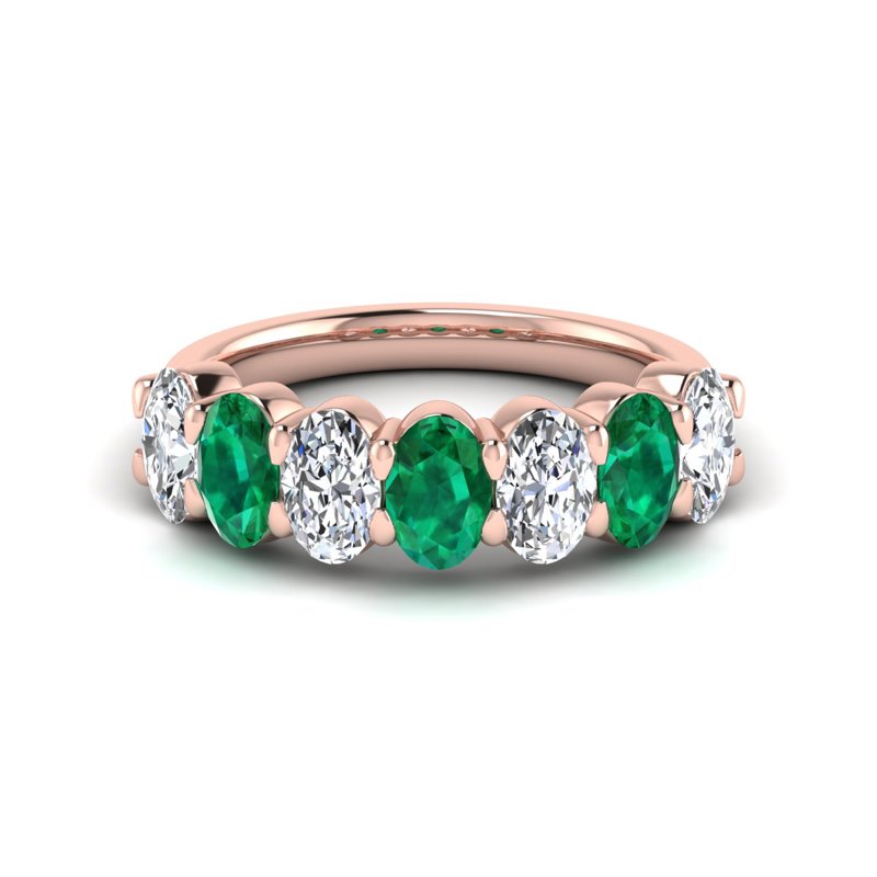 Rose Gold Oval Emerald & Diamond Band