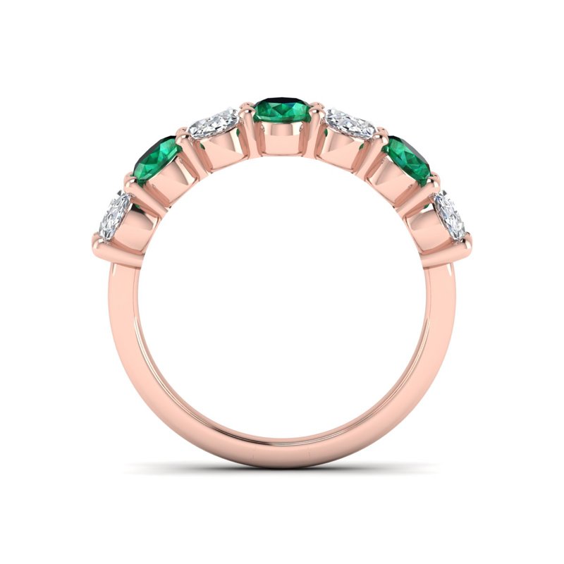Rose Gold Oval Emerald & Diamond Band