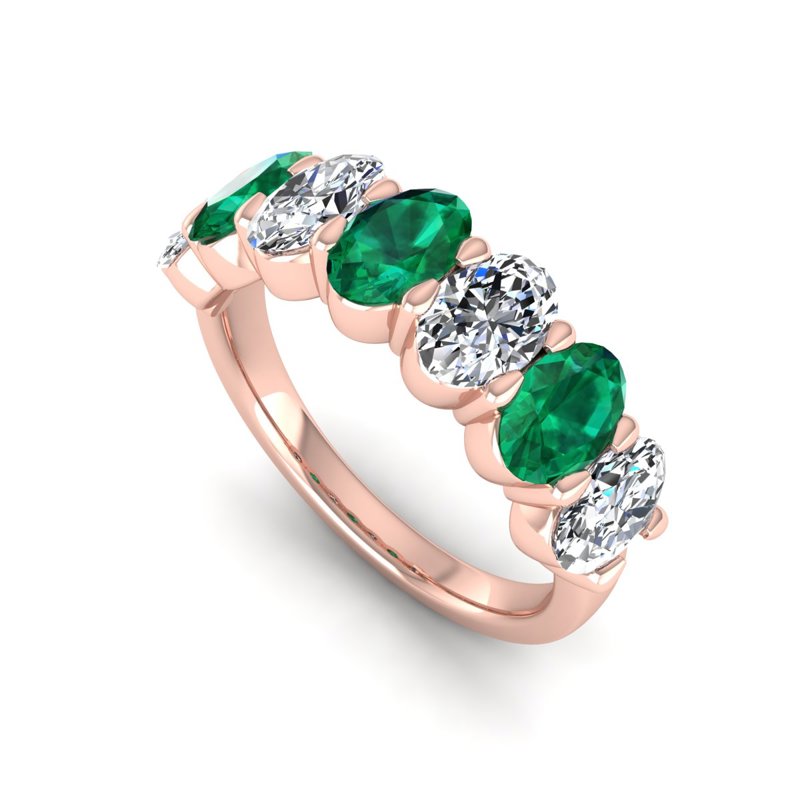 Rose Gold Oval Emerald & Diamond Band