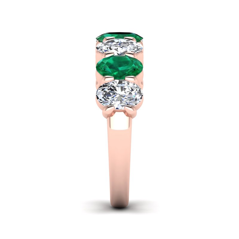 Rose Gold Oval Emerald & Diamond Band