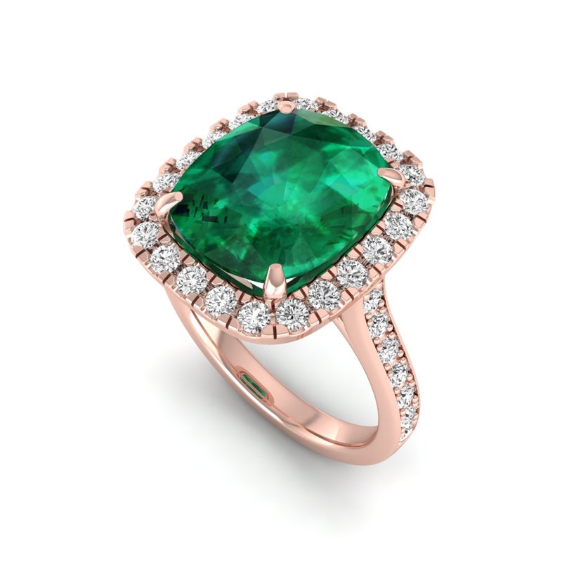 Rose Gold Diana Emerald Halo Ring