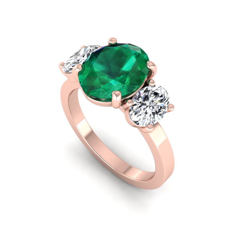 Rose Gold Tres Oval Emerald & Diamond