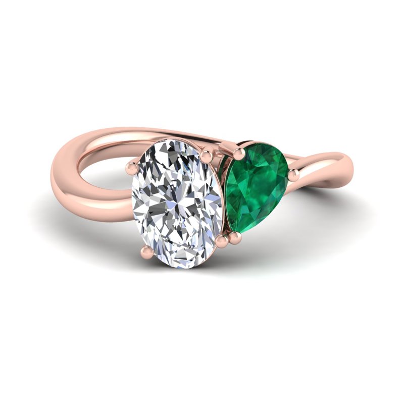 Rose Gold Toi Et Moi Emerald & 1-1/2ct Oval