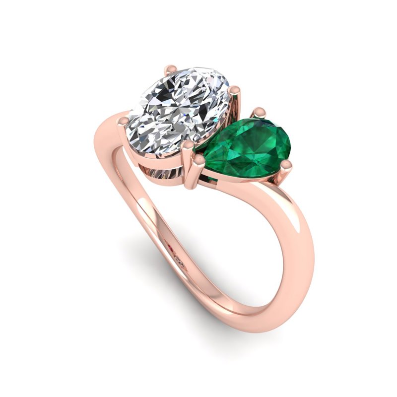 Rose Gold Toi Et Moi Emerald & 1-1/2ct Oval